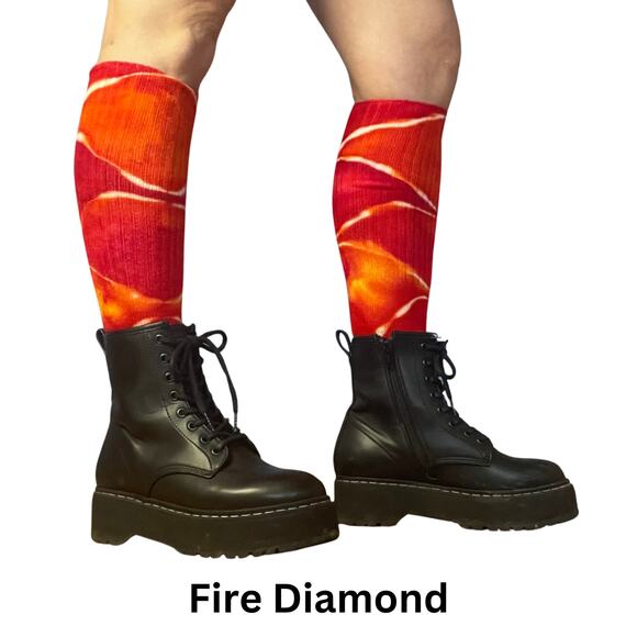 Ice Dyed Bamboo Socks - Tie Dye Stockings - Red Yellow Orange (One Size) - Picture 3 of 8